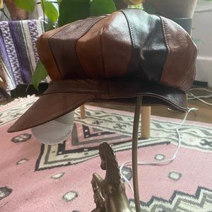 70s made in Mexico patchwork leather pageboy /newsboy cap